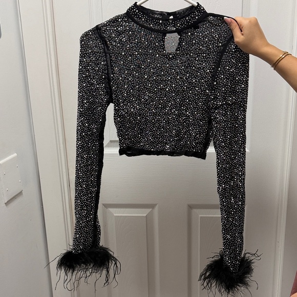 Tops - Honey - Black jewel feather top